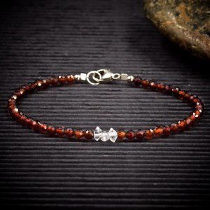 Hessonite Garnet and Herkimer Diamond Crystal Bracelet - Handmade to Order